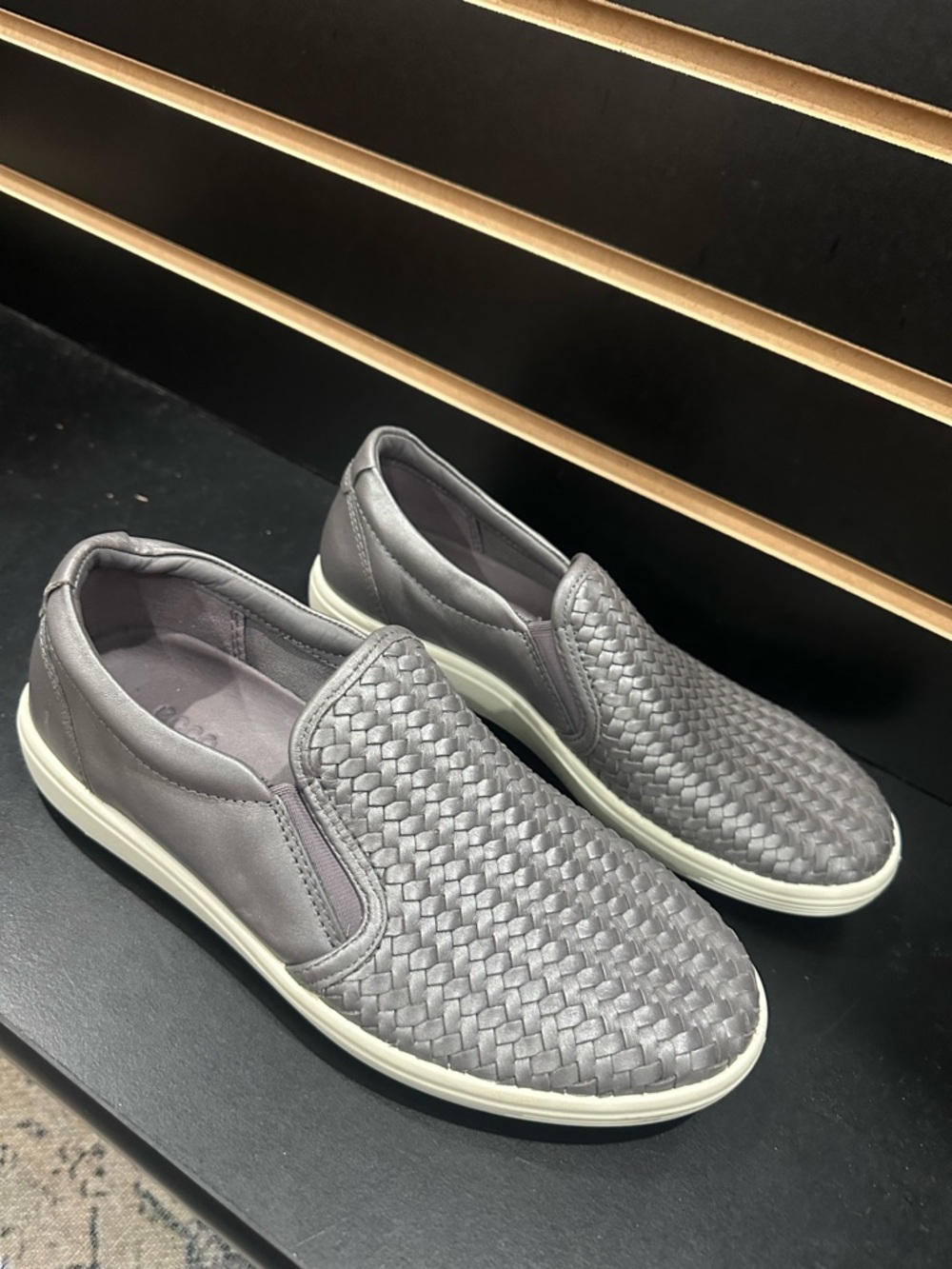 ecco women’s Grey leather Woven Slip-On Sneakers